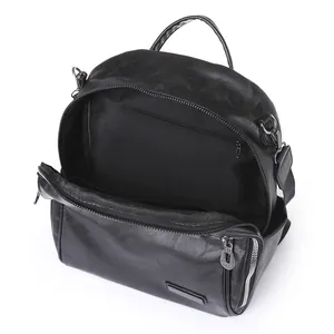 Mochila grande de cuero PU negro multifuncional con interior amplio y cierre de cremallera