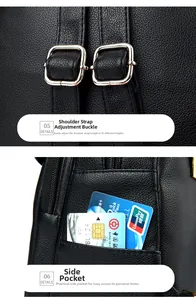 Détails du sac à dos en cuir noir avec boucles réglables et poches latérales pratiques