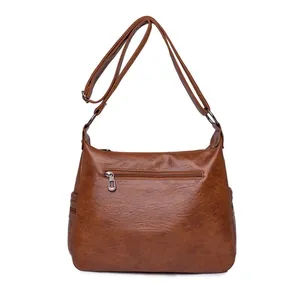 Vintage brown washed leather texture crossbody bag with adjustable strap for women