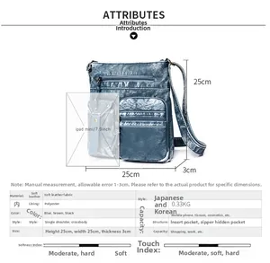 Blue soft leather bucket bag detail with 25x25x3cm dimensions and interior pocket info