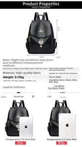 Dimensioni dettagliate dello zaino con ciondolo gatto, altezza 32cm e spazio per iPad