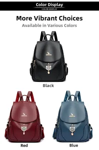 Tre zaini in pelle PU nero, rosso e blu con simpatici ciondoli a forma di gatto