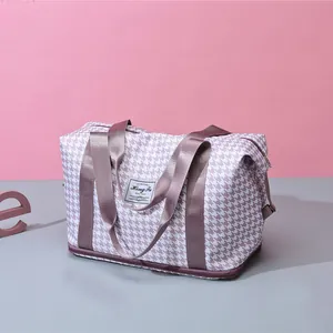 Επεκτάσιμη τσάντα ταξιδιού με μοτίβο houndstooth και θήκη παπουτσιών σε λιλά