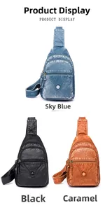 Detailed comparison of vintage soft PU leather sling bags in blue, black and caramel brown