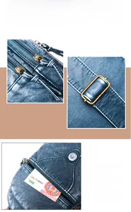 Close-up of blue textured leather bag showing high-quality bronze metal zipper and hardware