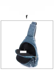 Detail showing inner compartments with main pocket and zipper pocket for blue chest bag