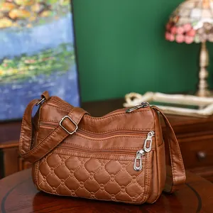 Dames Gewassen PU-Leren Crossbodytas Met Meerdere Zakken Gewatteerde Kleine Vierkante Schoudertas Casual Messenger Purse Cadeau