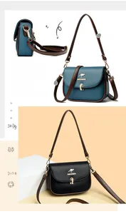 Detail of genuine leather crossbody bag with litchi texture and detachable dual straps