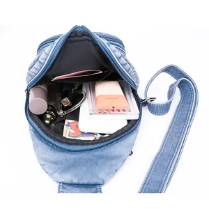 Sac bandoulière vintage bleu en cuir souple avec grande capacité et fermetures