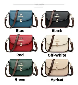 Litchi texture leather shoulder bags for women in six colors with gold kangaroo logo