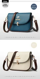 Litchi pattern leather crossbody bags in blue and beige with kangaroo gold hardware