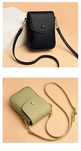 Close-up of pebble leather texture and gold snap button on mini crossbody phone bags