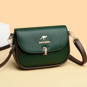 Women Genuine Leather Crossbody Bag Fashion Litchi Texture Small Square Shoulder Bag Anti-Theft Soft Leather Handbag