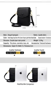 Detailed view of genuine leather phone bag dimensions 19cm x 13cm with lychee texture