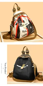 Détails du tissu Oxford imprimé et sacs à dos noirs avec boucles métalliques dorées