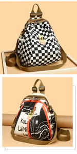 Détails des sacs à dos en tissu Oxford grande capacité avec motifs à carreaux et abstraits