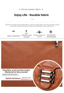 Détail du sac en cuir ciré marron avec texture litchi et finitions métalliques argentées