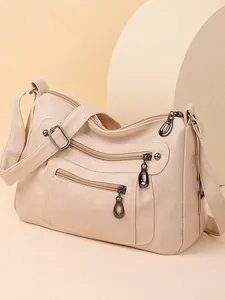 Women Retro PU Leather Multi-Pocket Crossbody Bag Large Capacity Soft Shoulder Bag Minimalist Street Style Commuter
