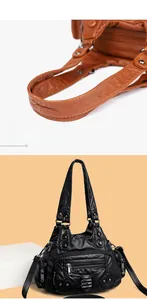 Détails du sac à main en cuir grainé avec poignée renforcée et fermeture éclair double