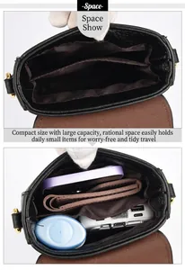 Dual view of leather crossbody bag interior showing spacious compartments and storage capacity