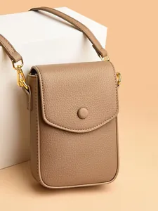 Borsa per Cellulare da Donna in Vera Pelle Urban Semplice Motivo Litchi Borsa a Tracolla Con Tracolla Regolabile Portafoglio Telefono a Patta