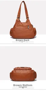 Vues détaillées de l'arrière et du fond du sac à bandoulière en cuir marron vintage