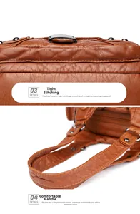 Gros plan sur les coutures serrées et la poignée ronde de ce sac à main rétro marron