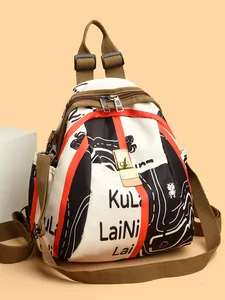 Sac à Dos à la Mode pour Femmes en Tissu Oxford Grande Capacité Imprimé Sac de Voyage Avec Boucle Métallique Sac d'École Décontracté Imperméable