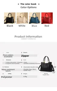 Detailed view of large capacity tote bag features with internal pocket layout and dimensions