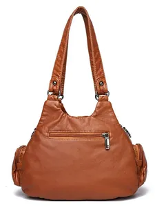 Sac à main vintage marron en similicuir avec texture grainée et poches zippées