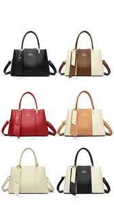 Leather handbags color display in black, red, white, and stylish contrast color combinations