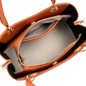 Damenhandtasche aus braunem Leder mit großem Fassungsvermögen und Mehrfachfächern