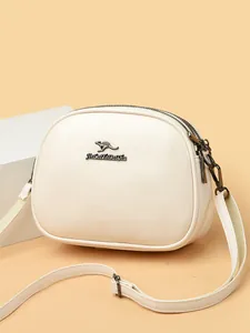 Chic beige oil wax leather crossbody bag for women with triple layer zipper compartments