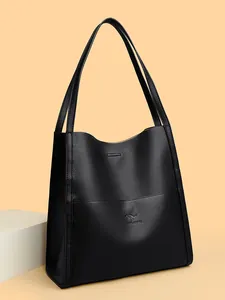 Large Capacity Genuine Leather Tote Bag For Women Litchi Grain Urban Minimalist Shoulder Handbag With Kangaroo Embossed Logo Daily Commuting Bag