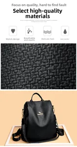 Waterproof leather backpack detail showing gold kangaroo logo and ethnic strap