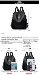 Size chart for black leather backpack showing dimensions 32x31x16cm and 0.55kg weight