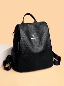 Women Fashion Backpack Anti-theft Large Capacity Leather Lychee Texture Shoulder Bag Casual Daily Travel Gold Hardware
