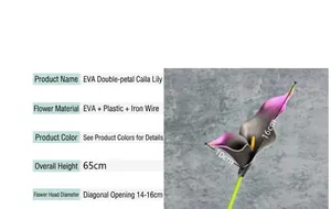Detail view of EVA material double-petal calla lily with 65cm height and gradient colors