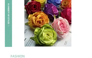 Close-up of colorful silk rose heads in red and yellow for DIY wedding decor