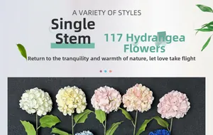 Detail of a lifelike white artificial hydrangea with 117 petals for wedding decoration