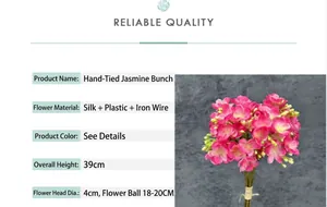 Detailed view of 39cm magenta silk jasmine bouquet with material and size specifications