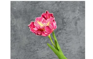 Vue détaillée d'iris artificiel avec pétales rouges réalistes et bords ondulés