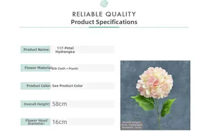 Detailed dimension guide for the 58cm artificial hydrangea with 16cm flower head
