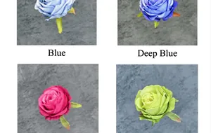 Detailed view of artificial rose heads in blue and pink for DIY wedding flower decor