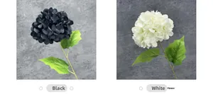 Detailed comparison of artificial hydrangea in black and white colors with silk petals