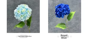 Detailed view of two-tone light blue and royal blue artificial hydrangea petals