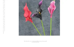 Close-up of artificial EVA calla lilies with textured petals in coral, purple, and pink
