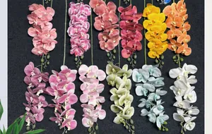 Platliggende kunstmatige 9-koppige Phalaenopsis orchideeën in 12 kleuren op stof