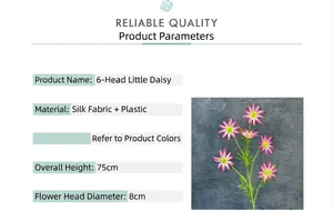 Detailed specs of pink 6-head silk wild chrysanthemum with 75cm height and 8cm flower diameter