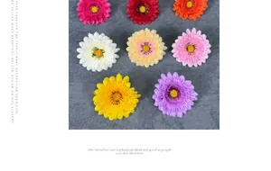 Detailed overhead view of multicolored faux daisy flower heads for DIY crafts and decor